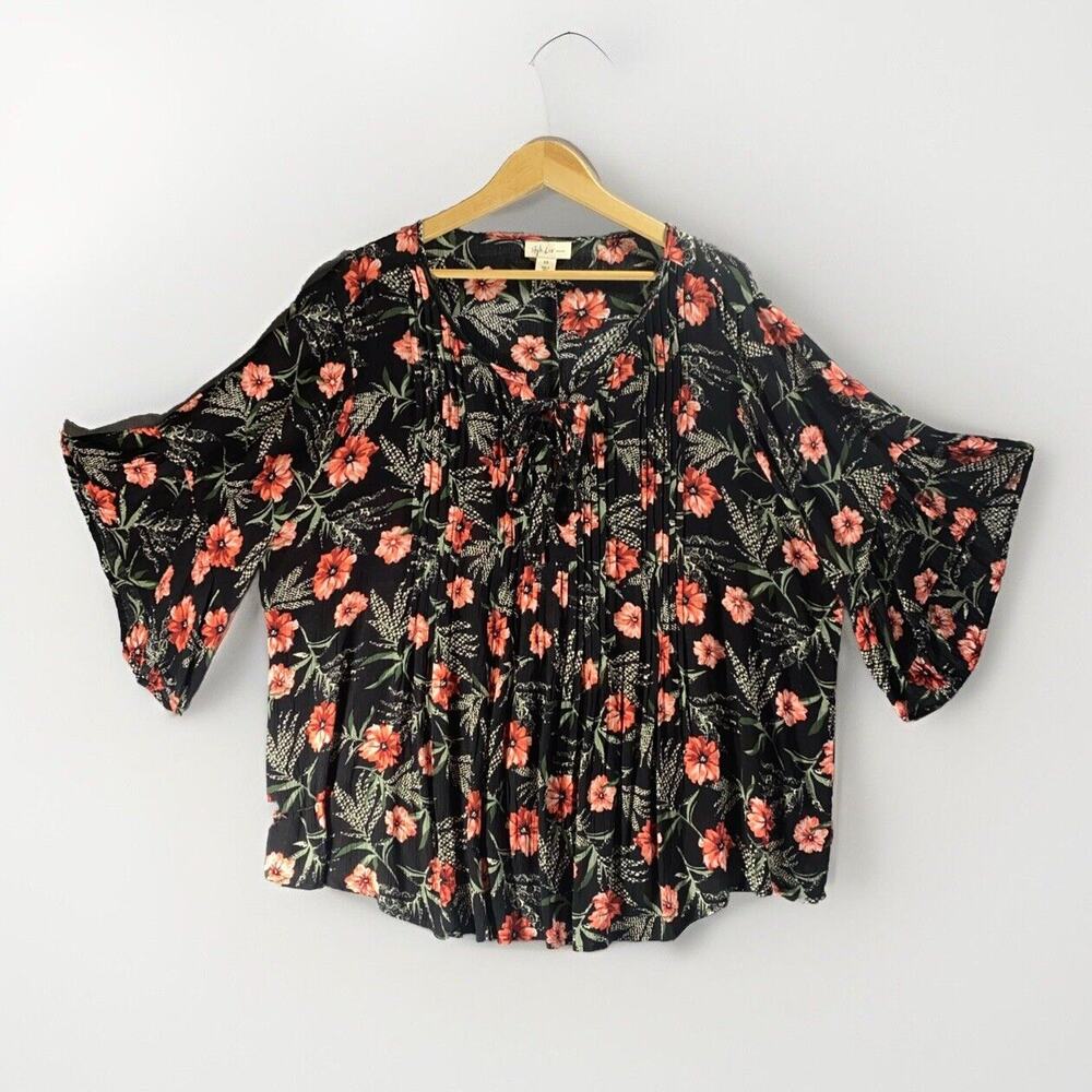 STYLE & CO. Peasant Top Women's Plus Size 1X Black Dark Floral Boho‎ Whimsy Goth